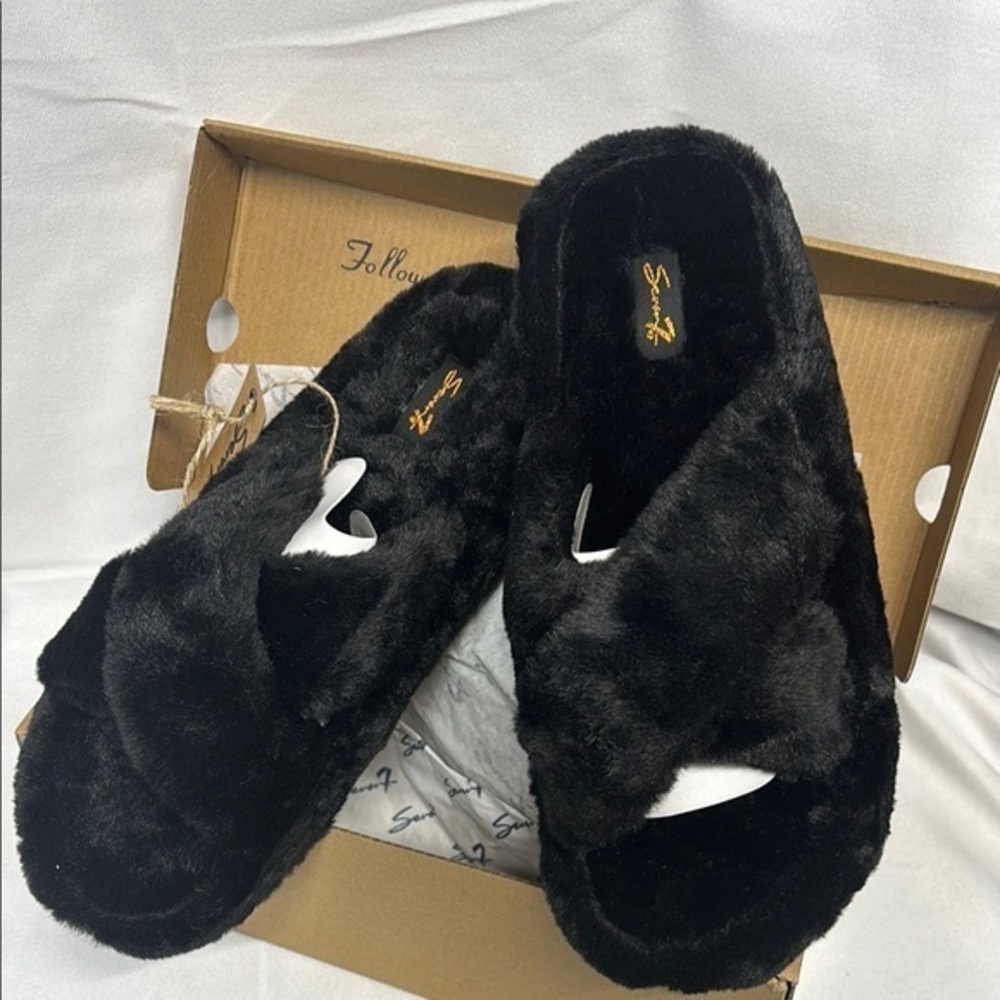 Seven  new in box Stylish Black Fur Women's Slippers